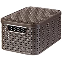 CURVER 205839 - Cesta con Tapa con Efecto Mimbre (tamaño pequeño- Polipropileno)- Color Negro